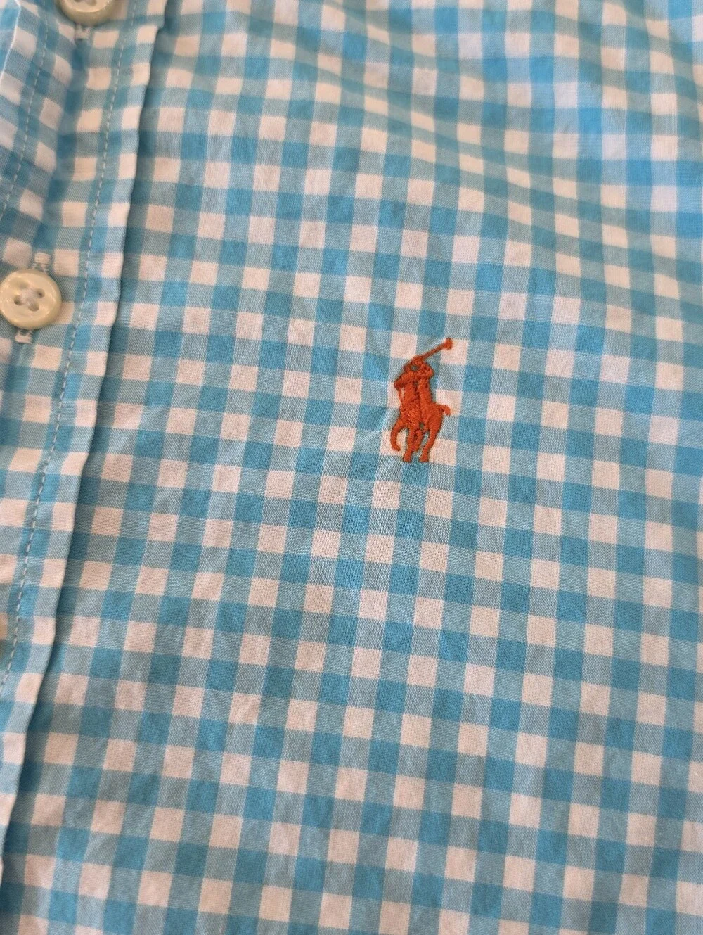 Ralph Lauren Boy's Button Down Shiry In Turquiose Gingham Size SM 8